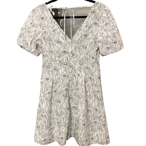 Club Monaco White Floral Printed Puff Sleeve Dress - Picture 1 of 9